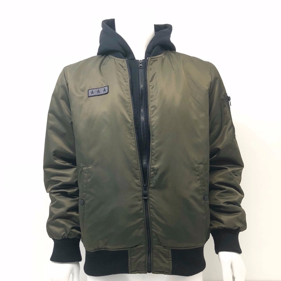 Guess Other - Guess Military Green & Black Bomber Jacket w/ Hood
